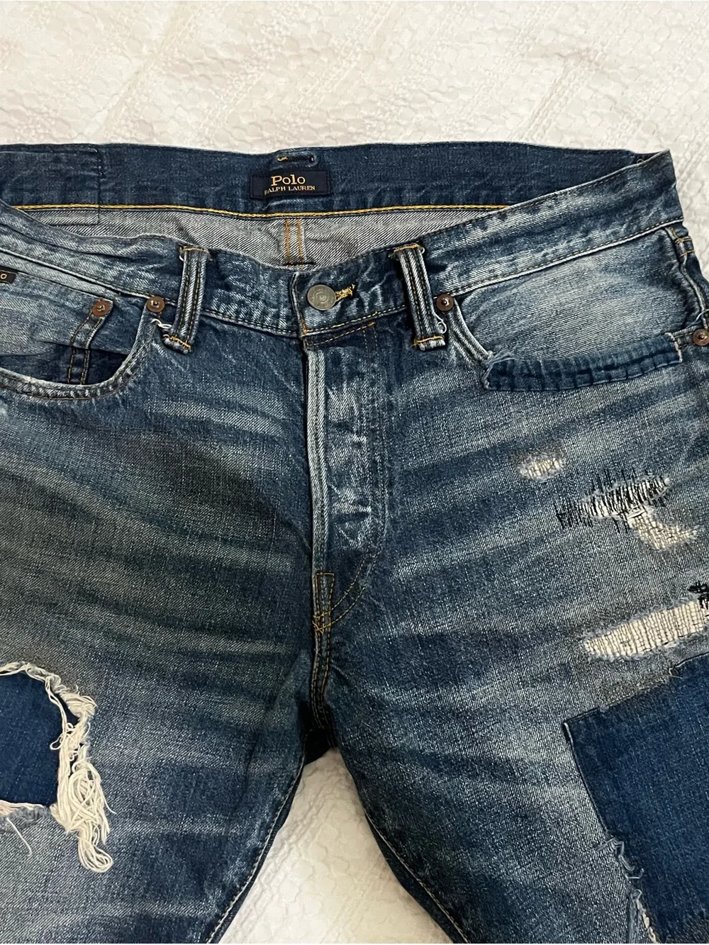Polo by Ralph Lauren Men’s The Sullivan Slim Jeans Sz 32 x 34 Rugged Patchwork